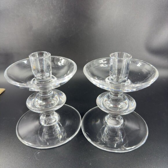 1950s Val Saint Lambert Clear Glass Candlestick Holder Votive Set 2 Signed VTG - Picture 14 of 14